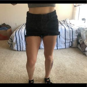 Black denim shorts